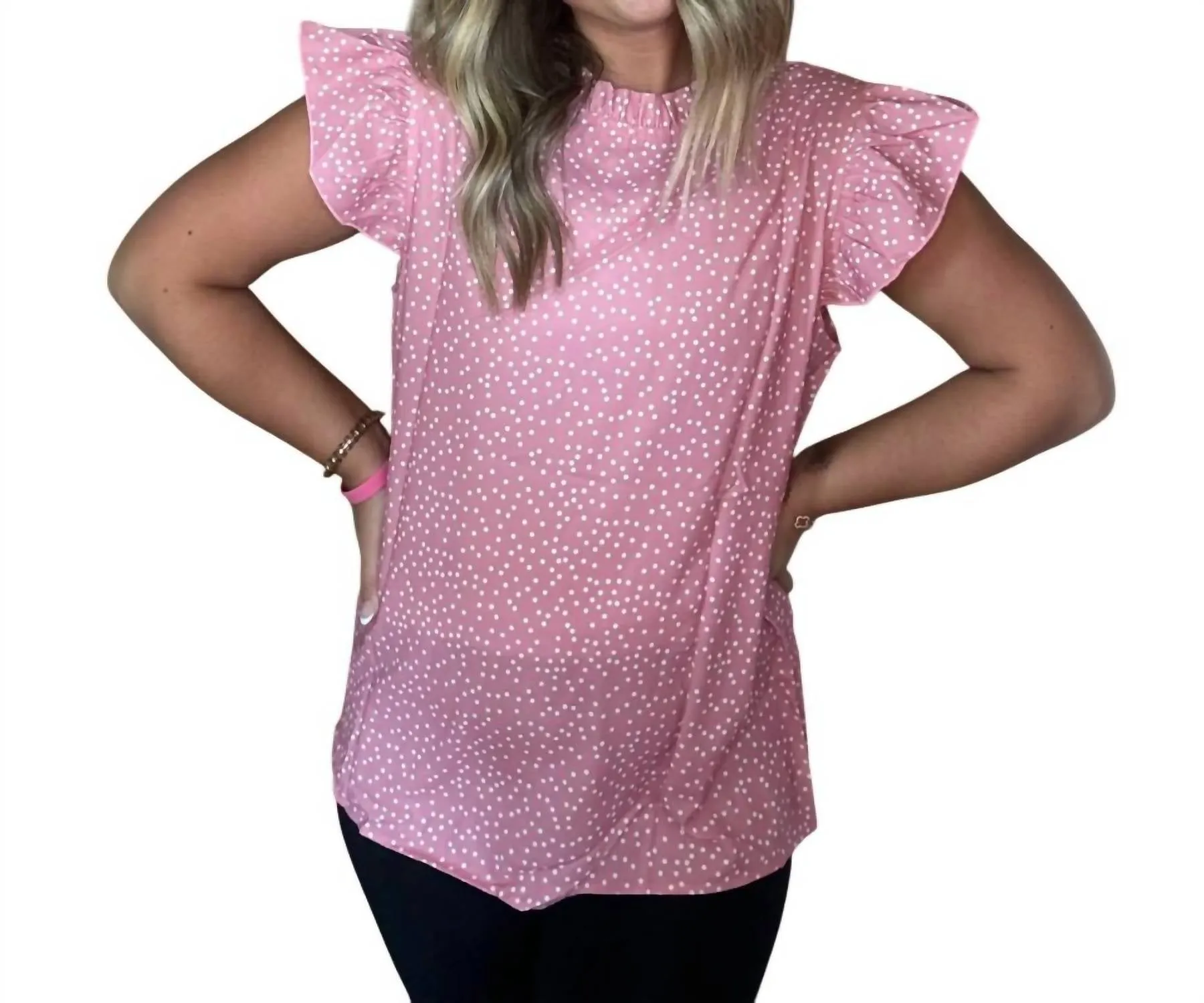 1 The Woman - Polka Dots Ruffle Flutter Sleeve Blouse