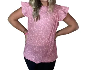 1 The Woman - Polka Dots Ruffle Flutter Sleeve Blouse