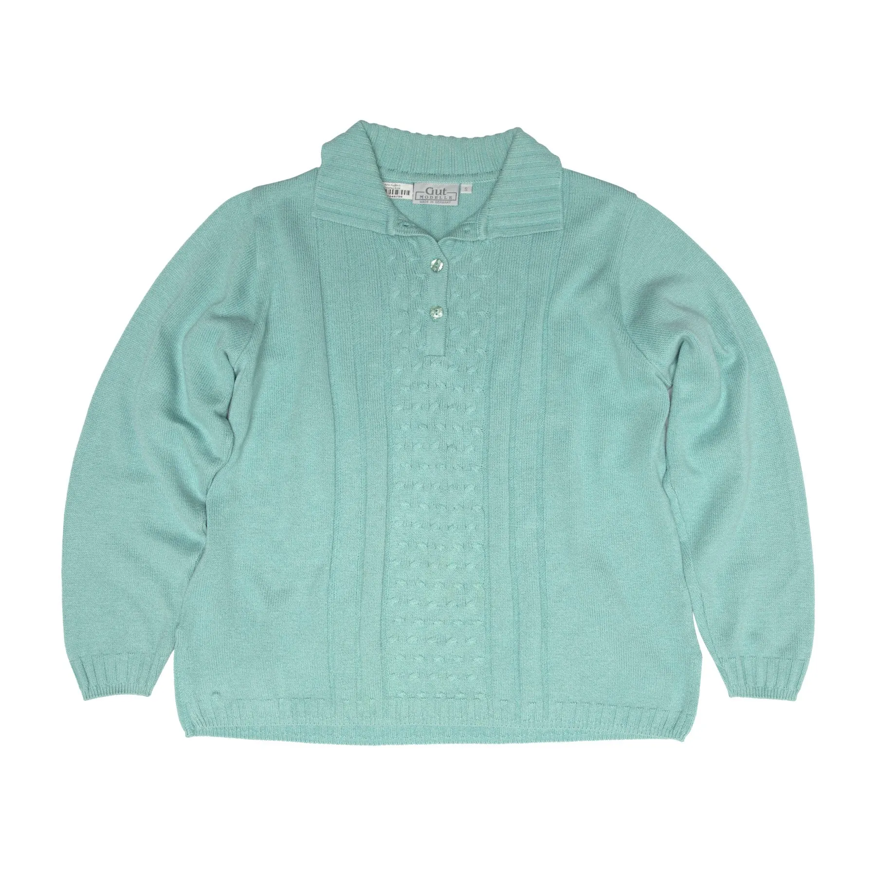 60s Vintage Structured Cable Twist Jersey Stitch Polo Sweater