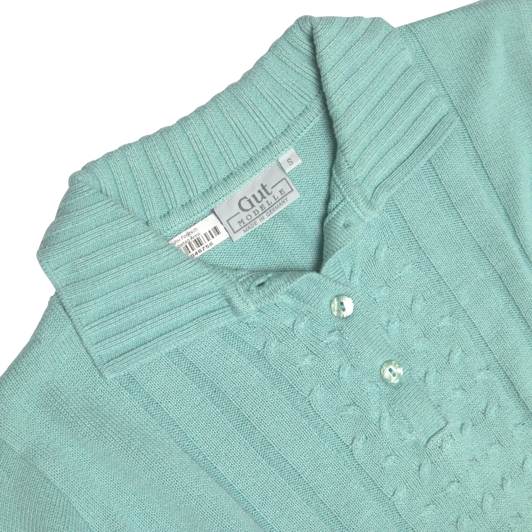 60s Vintage Structured Cable Twist Jersey Stitch Polo Sweater