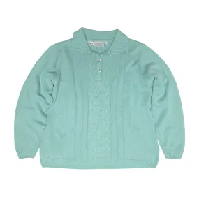 60s Vintage Structured Cable Twist Jersey Stitch Polo Sweater