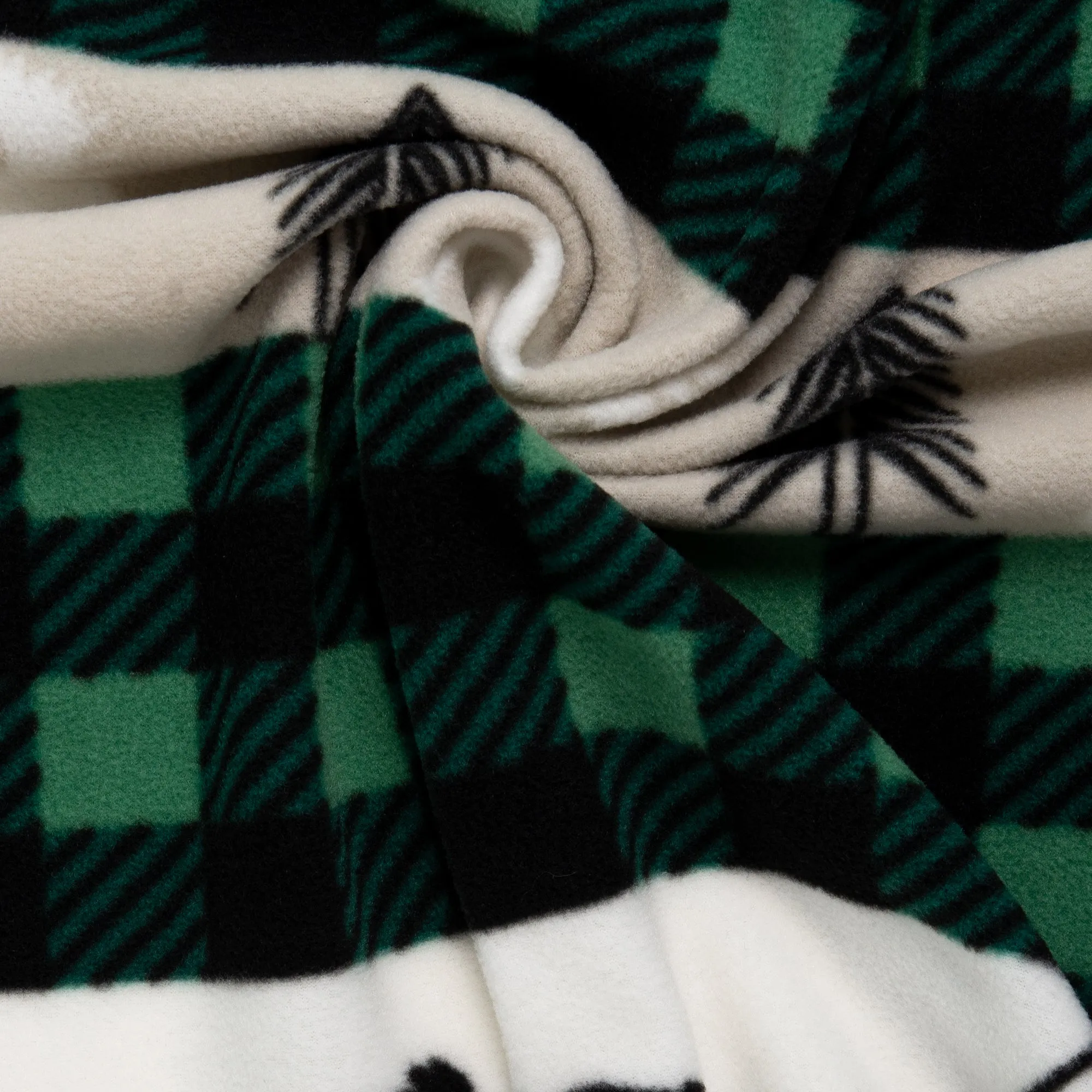 Anti Pill Fleece Print - SLIPPY - Deer / Buffalo - Green