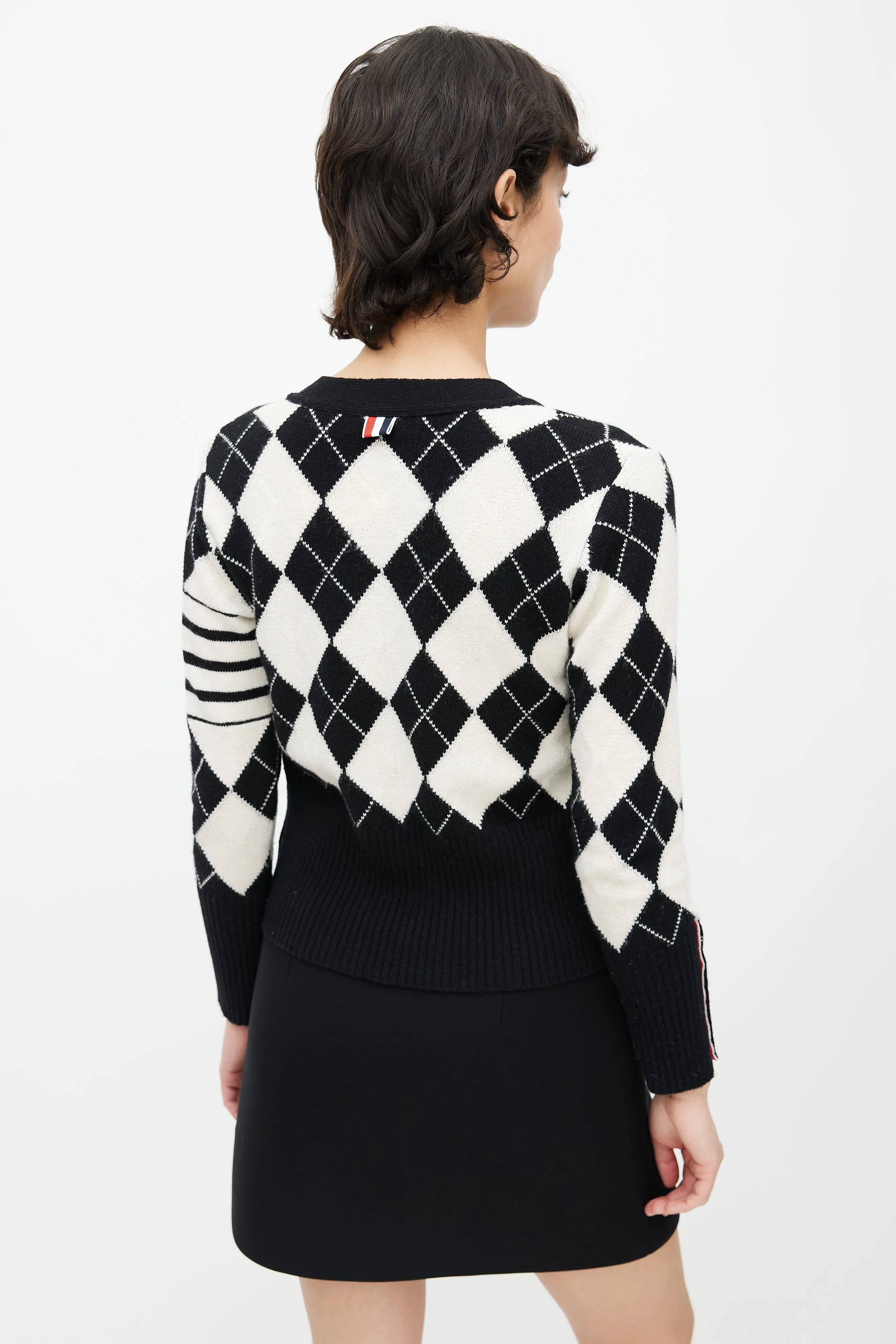 Black & Cream Wool Argyle Pattern Cardigan