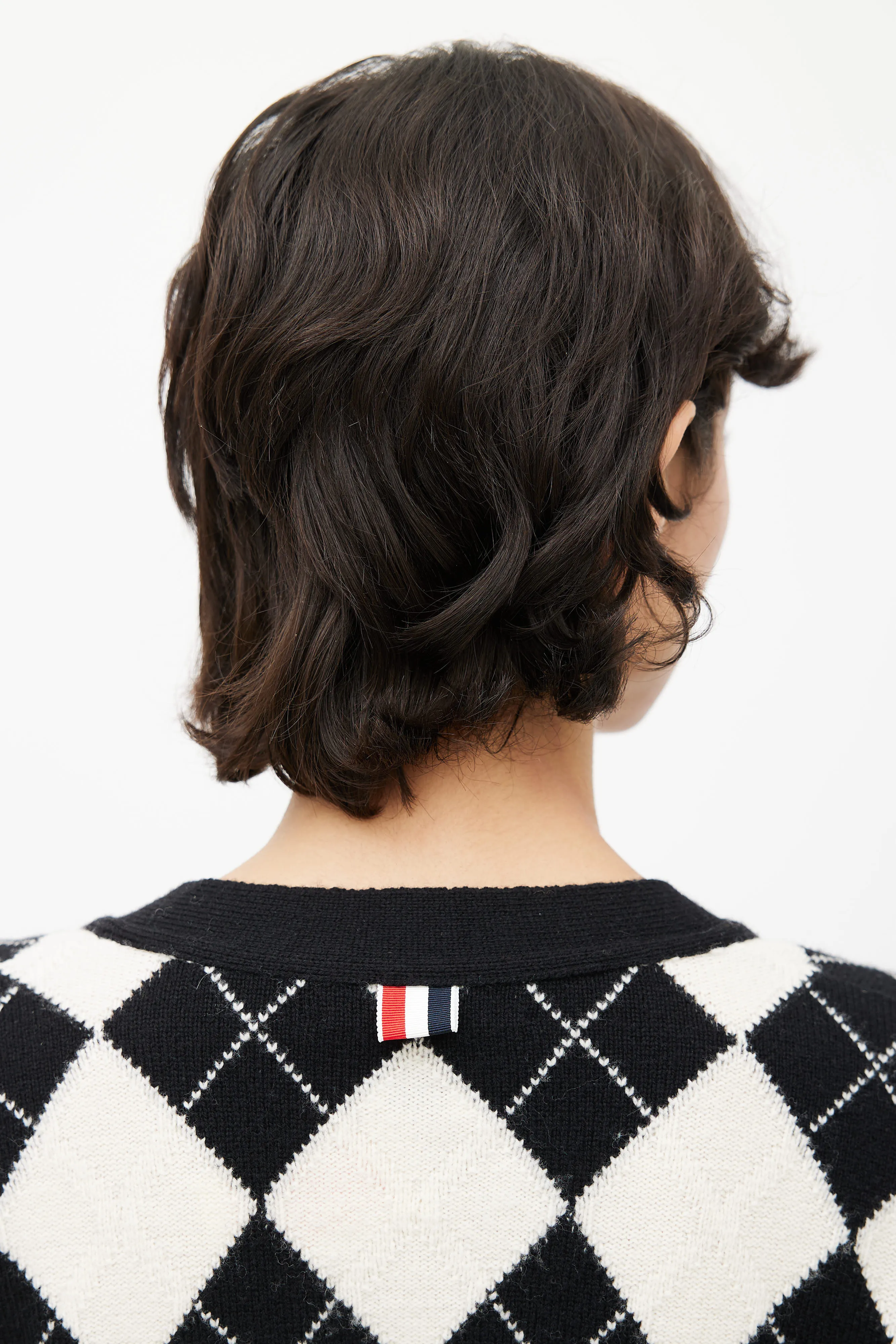 Black & Cream Wool Argyle Pattern Cardigan