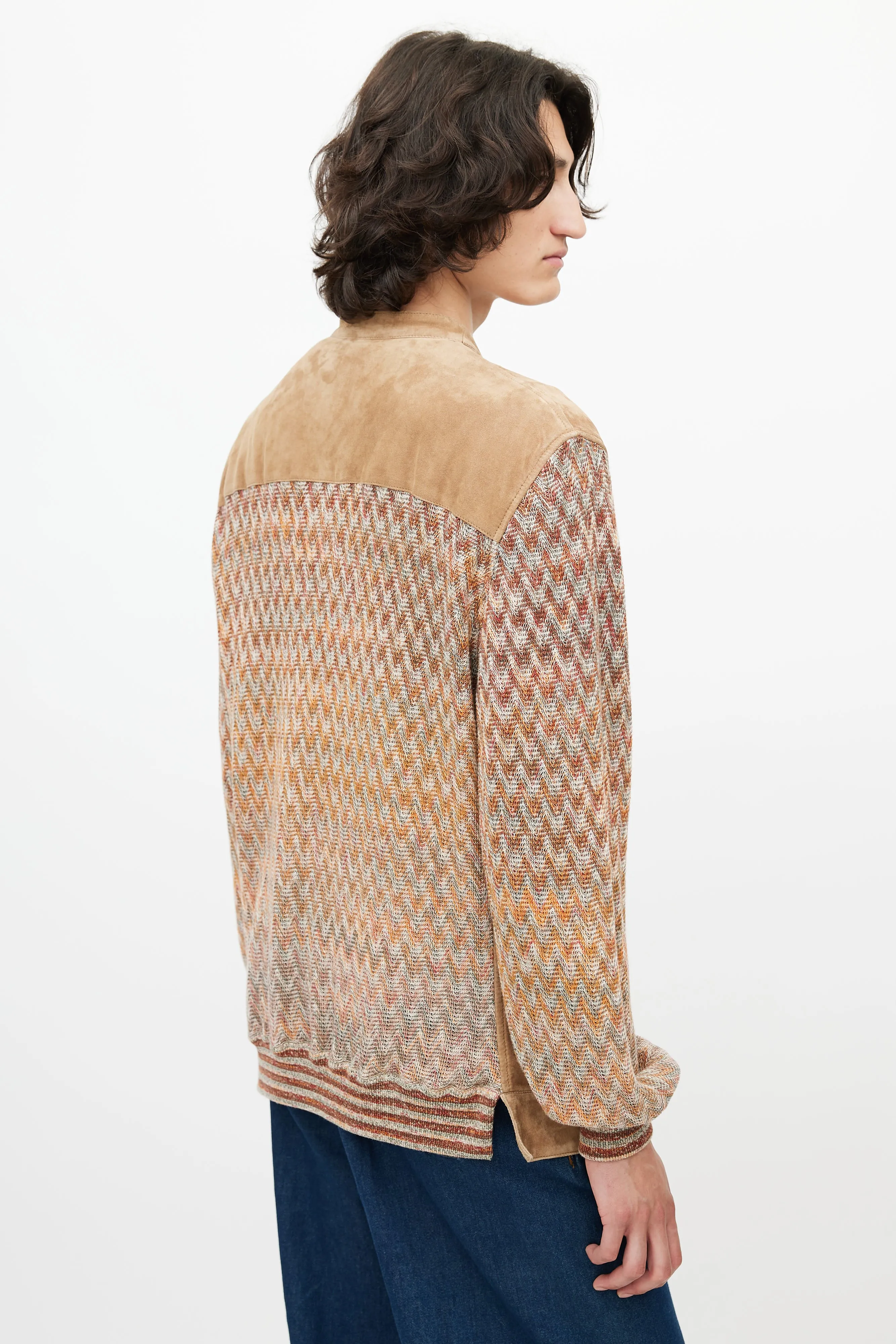 Brown & Multicolour Suede Knit Cardigan