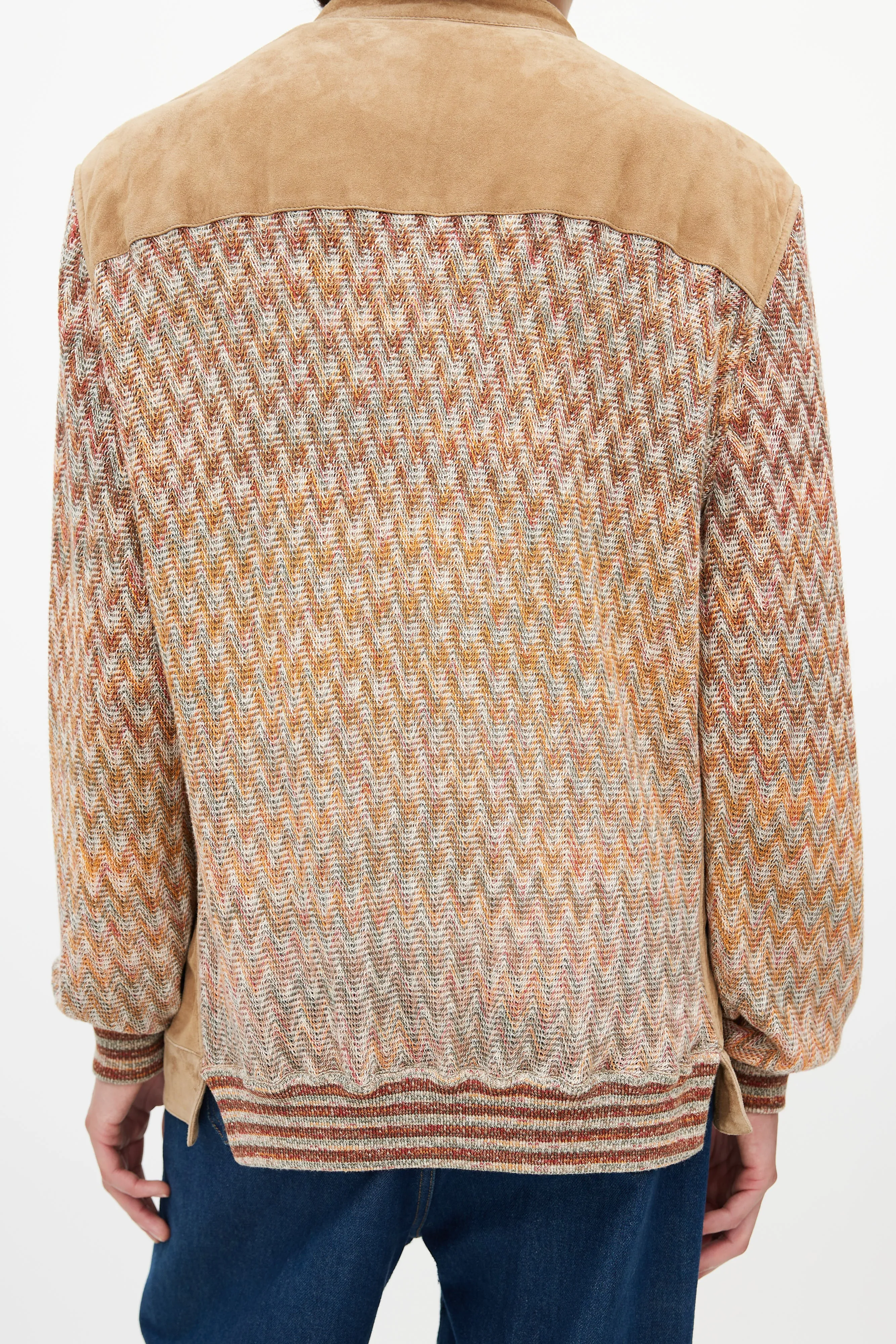 Brown & Multicolour Suede Knit Cardigan