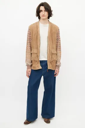 Brown & Multicolour Suede Knit Cardigan