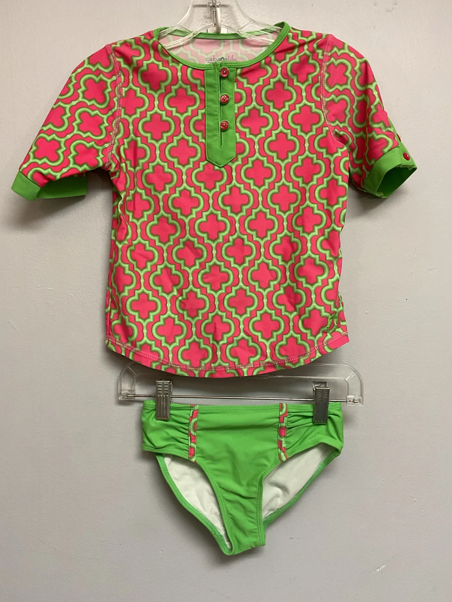 cabanalife Size 6 Pink & Green Nylon Girls Swimwear & Cover-Ups