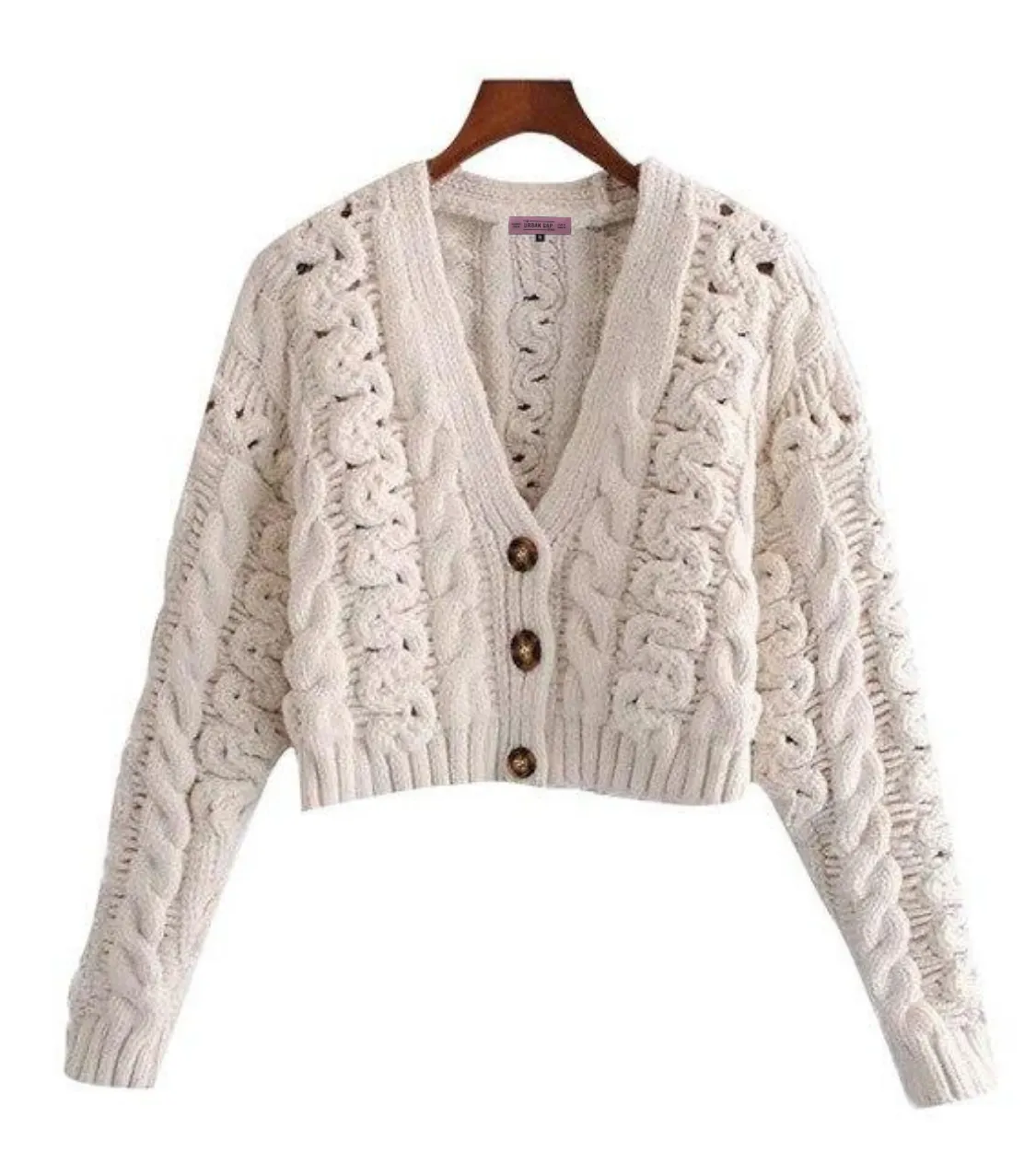 CROPPED CABLE-KNIT CARDIGAN