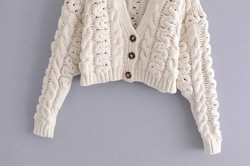 CROPPED CABLE-KNIT CARDIGAN