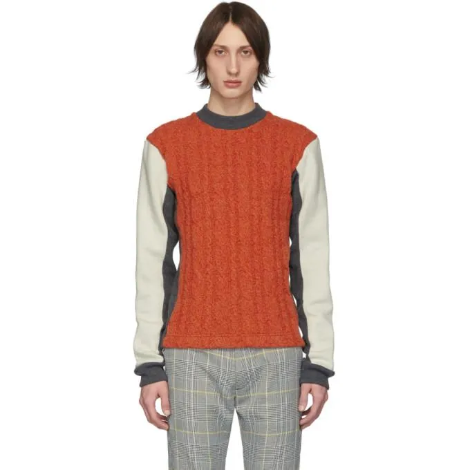 Daniel W. Fletcher Orange Woolmark Collection Panelled Cable Sweater