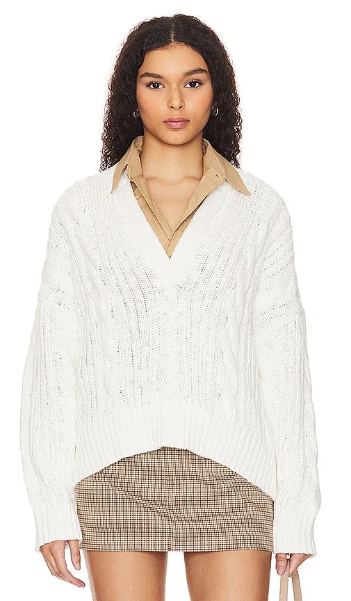 Denimist Split Neck Cable Sweater in White