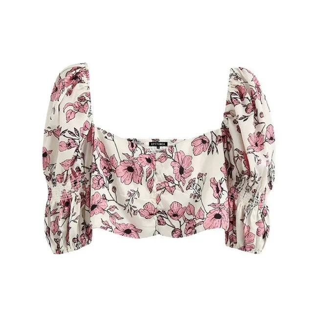 FLORAL PRINT CROPPED BLOUSE