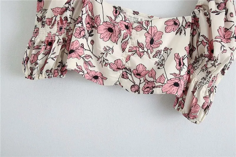 FLORAL PRINT CROPPED BLOUSE