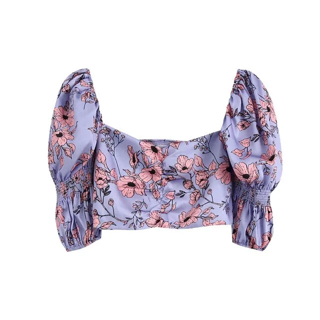 FLORAL PRINT CROPPED BLOUSE