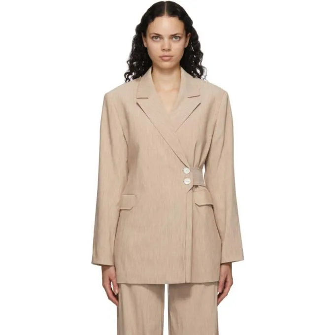 GANNI Beige Melange Suiting Wrap Blazer