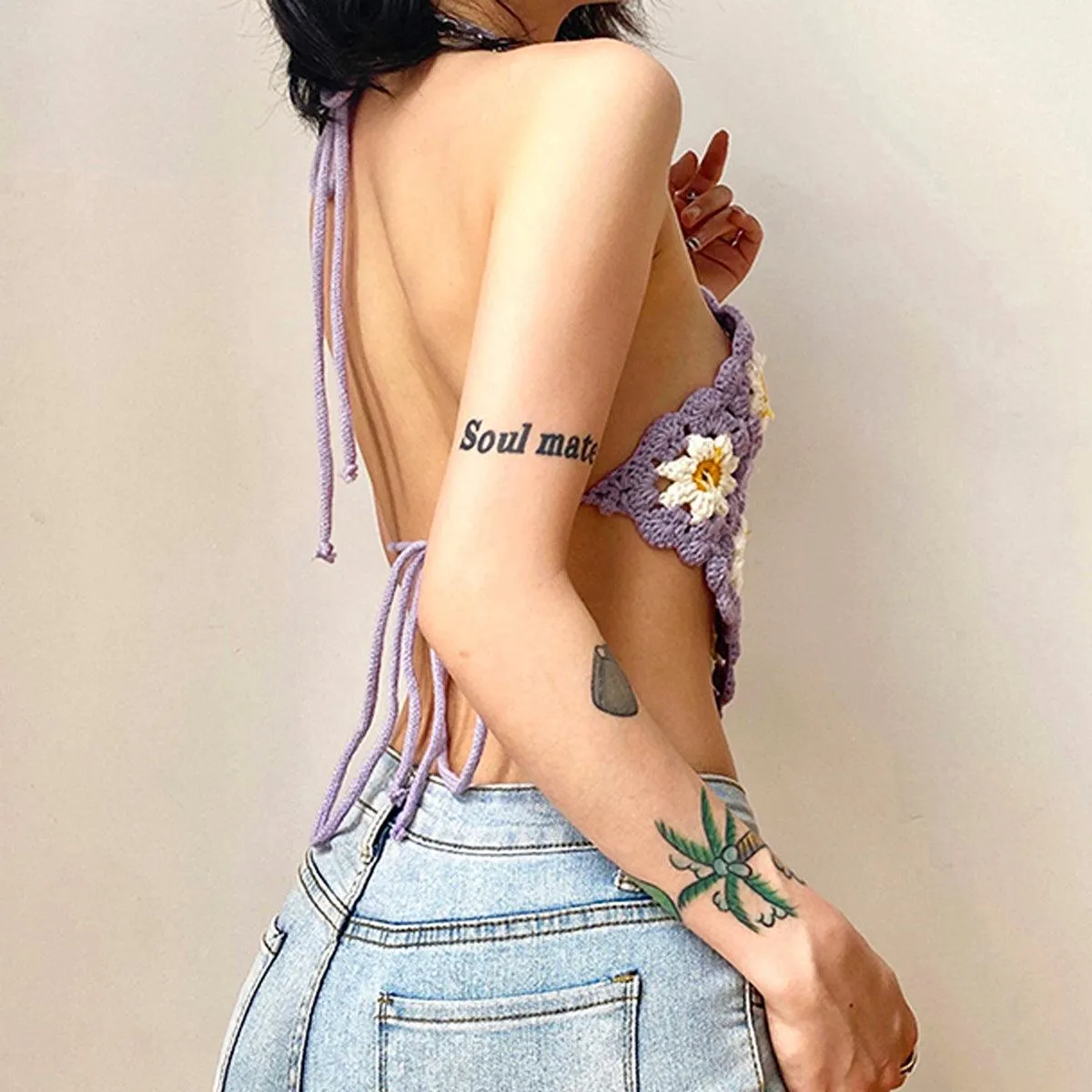 Indie Daisy Knit Halter Neck Crop Top