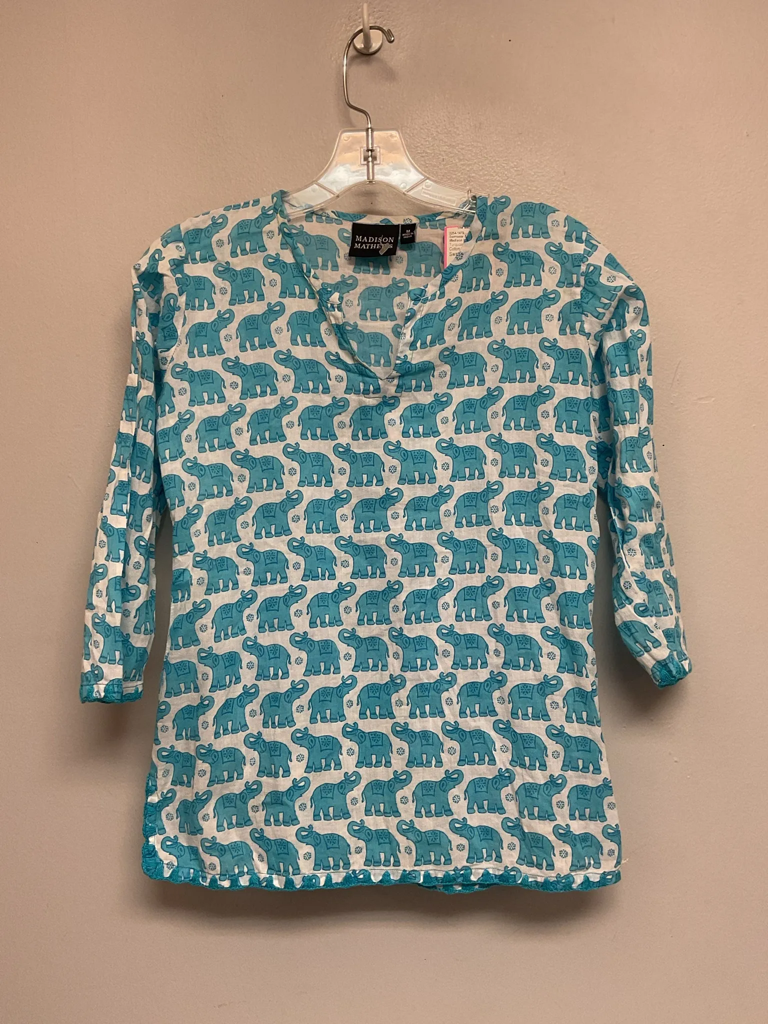 Madison Mathews Size 12 Turquoise Cotton Big Girls Swimwear & Cover-Ups