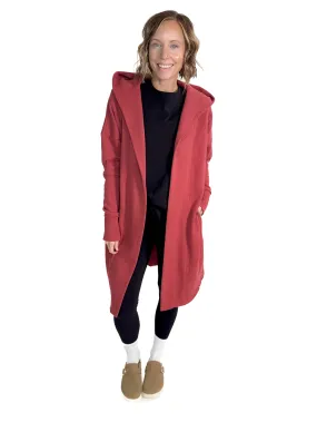 MONO B Whistler Longline Hoodie Cardigan- RED PEAR