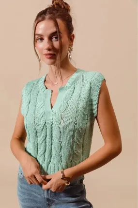 ONLINE EXCLUSIVE SO ME Notched Neck Cable Knit Sweater Vest