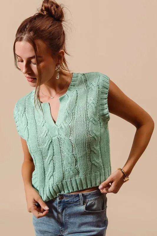 ONLINE EXCLUSIVE SO ME Notched Neck Cable Knit Sweater Vest