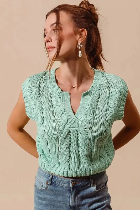 ONLINE EXCLUSIVE SO ME Notched Neck Cable Knit Sweater Vest