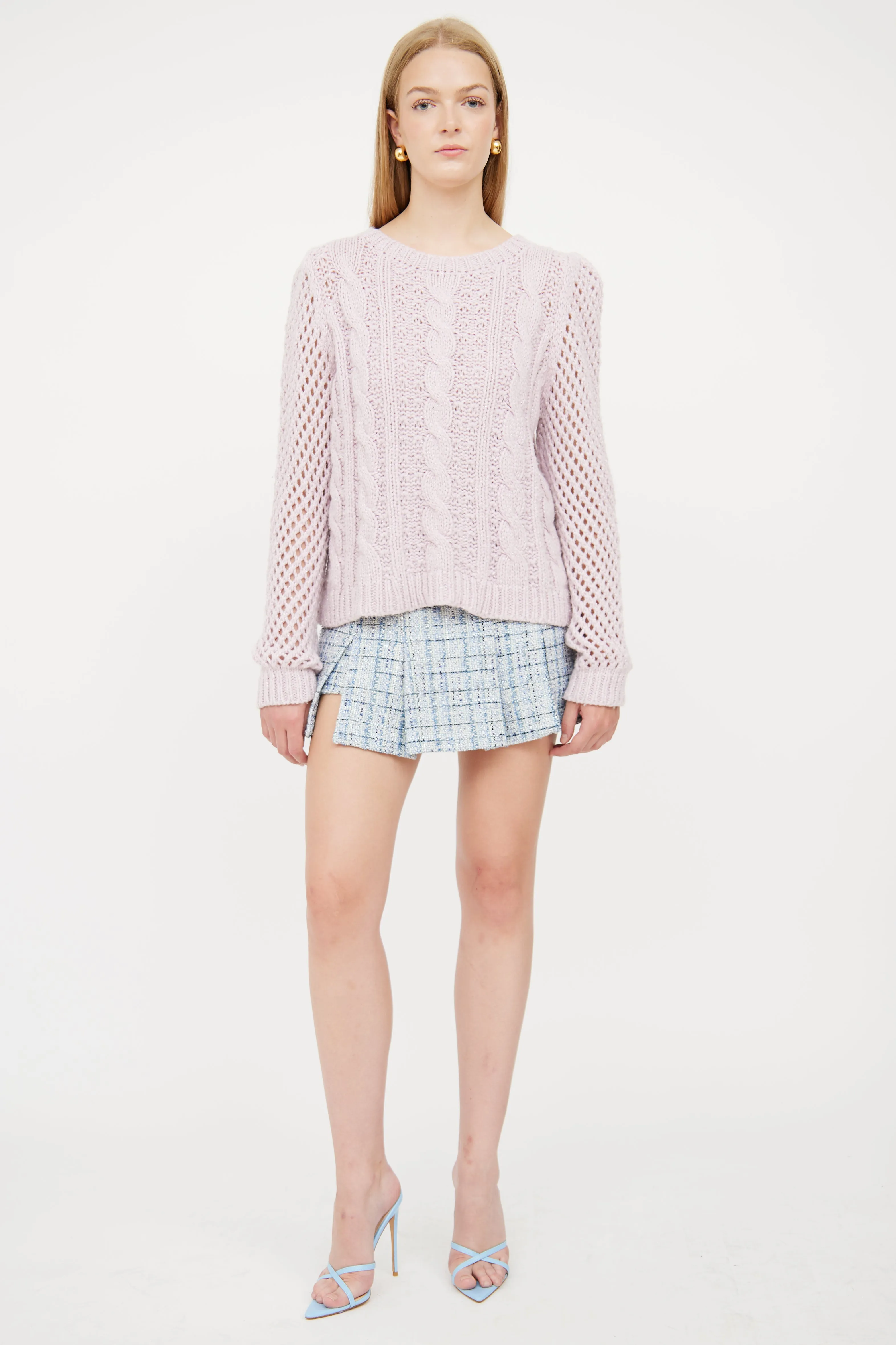Pink Metallic Cable Knit Sweater