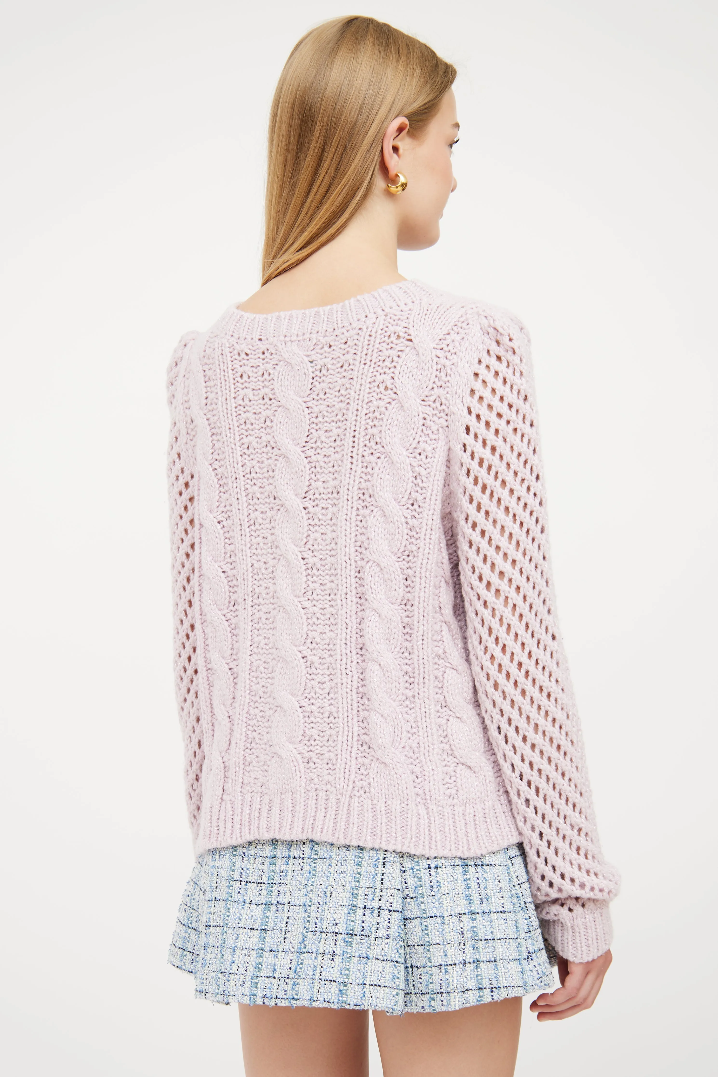 Pink Metallic Cable Knit Sweater