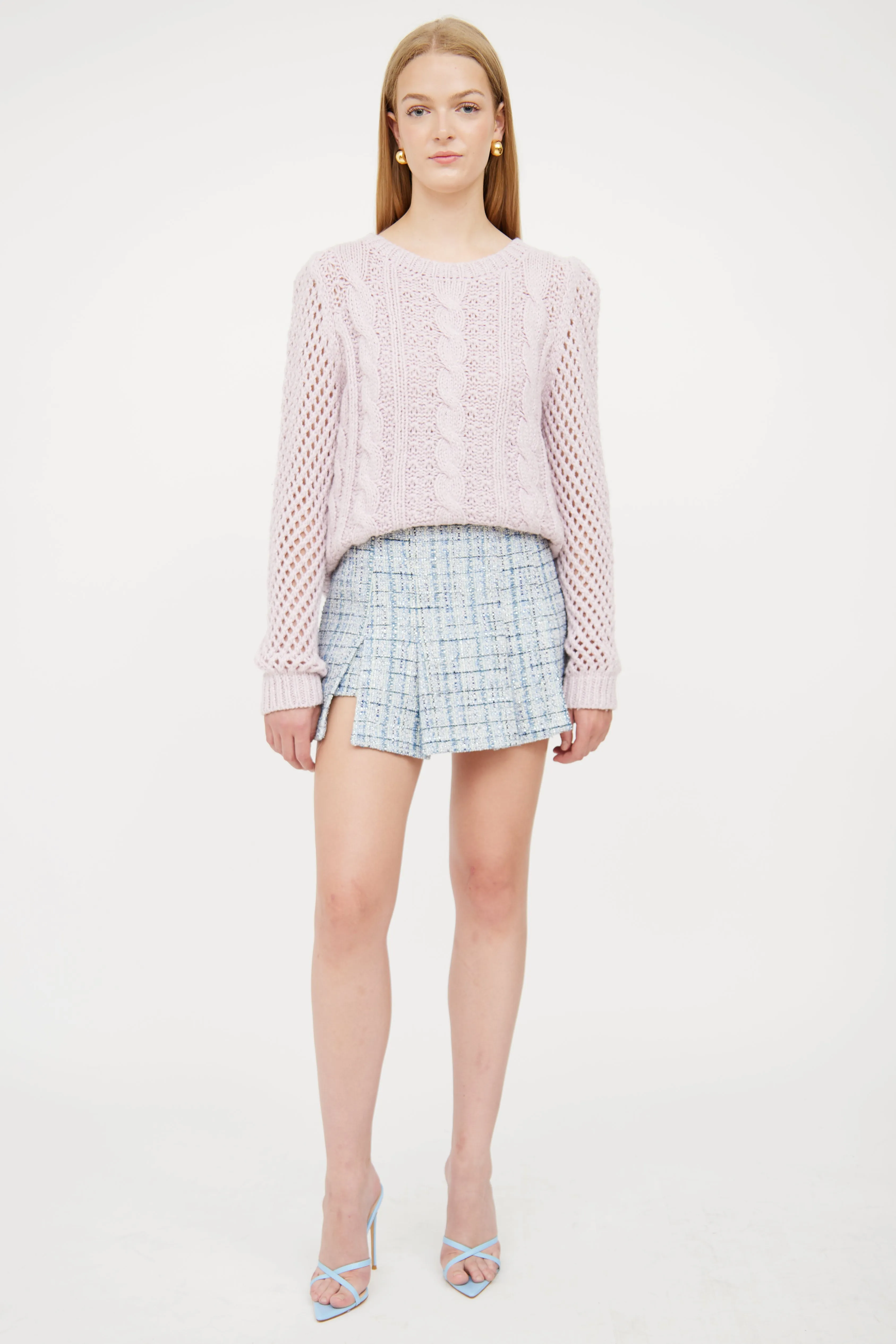 Pink Metallic Cable Knit Sweater