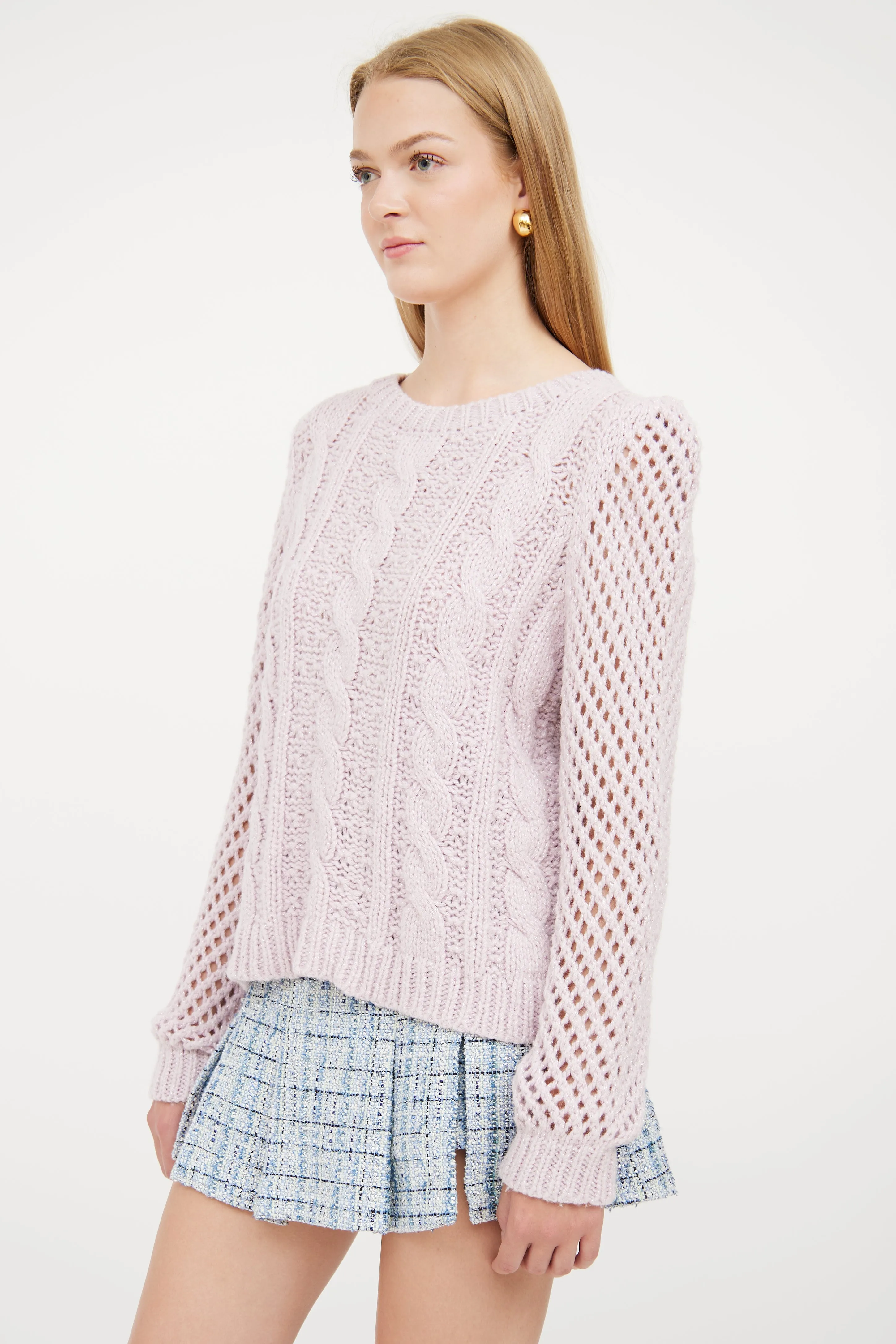Pink Metallic Cable Knit Sweater