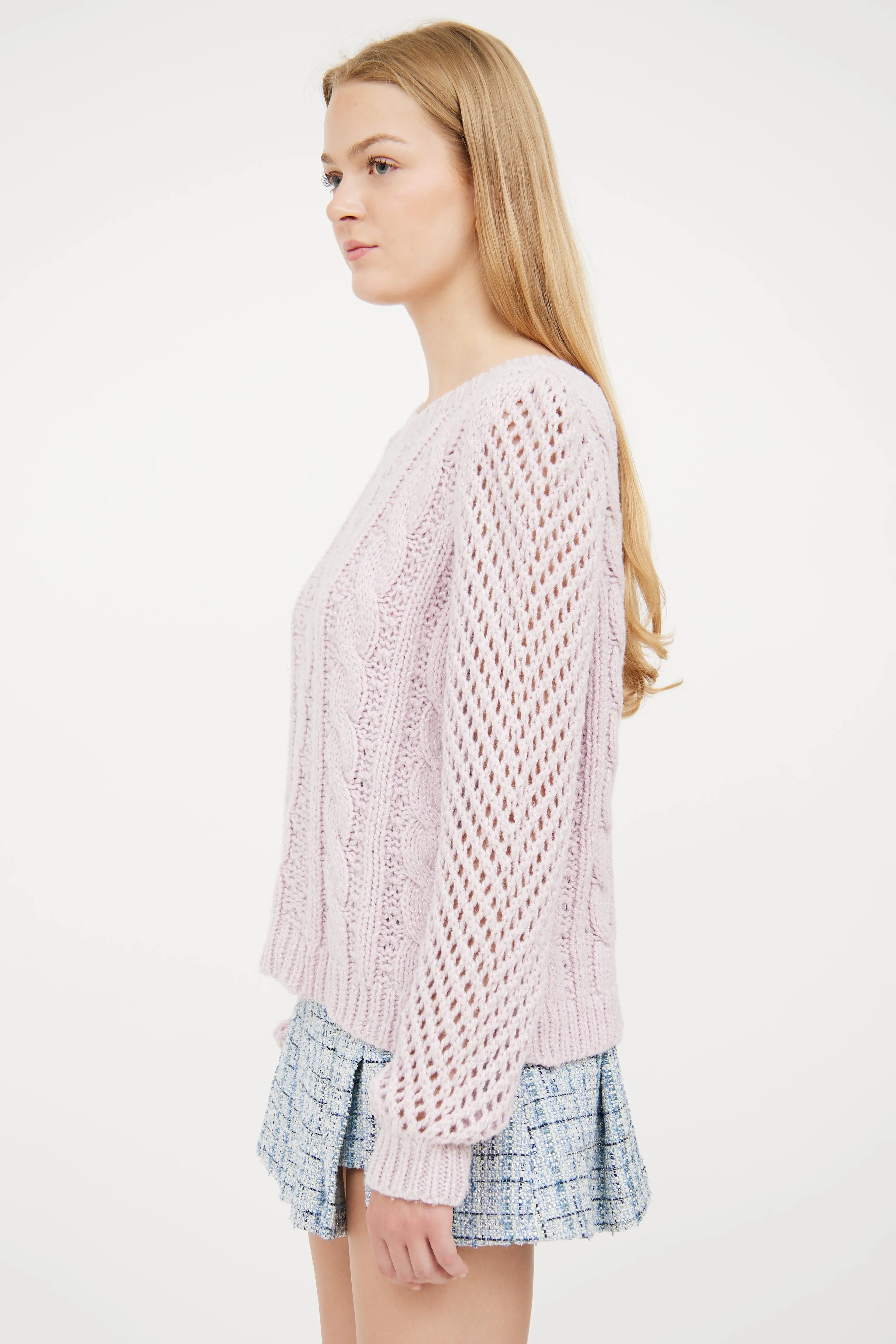 Pink Metallic Cable Knit Sweater