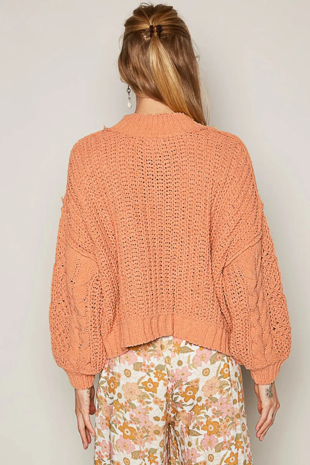 Polly Coral Mock Neck Cable Knit Sweater