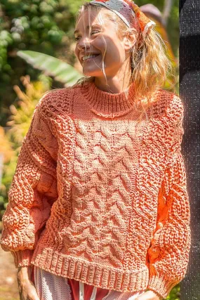 Polly Coral Mock Neck Cable Knit Sweater