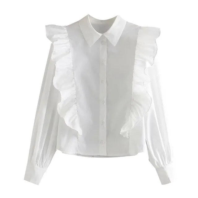 RUFFLE TRIM BLOUSE