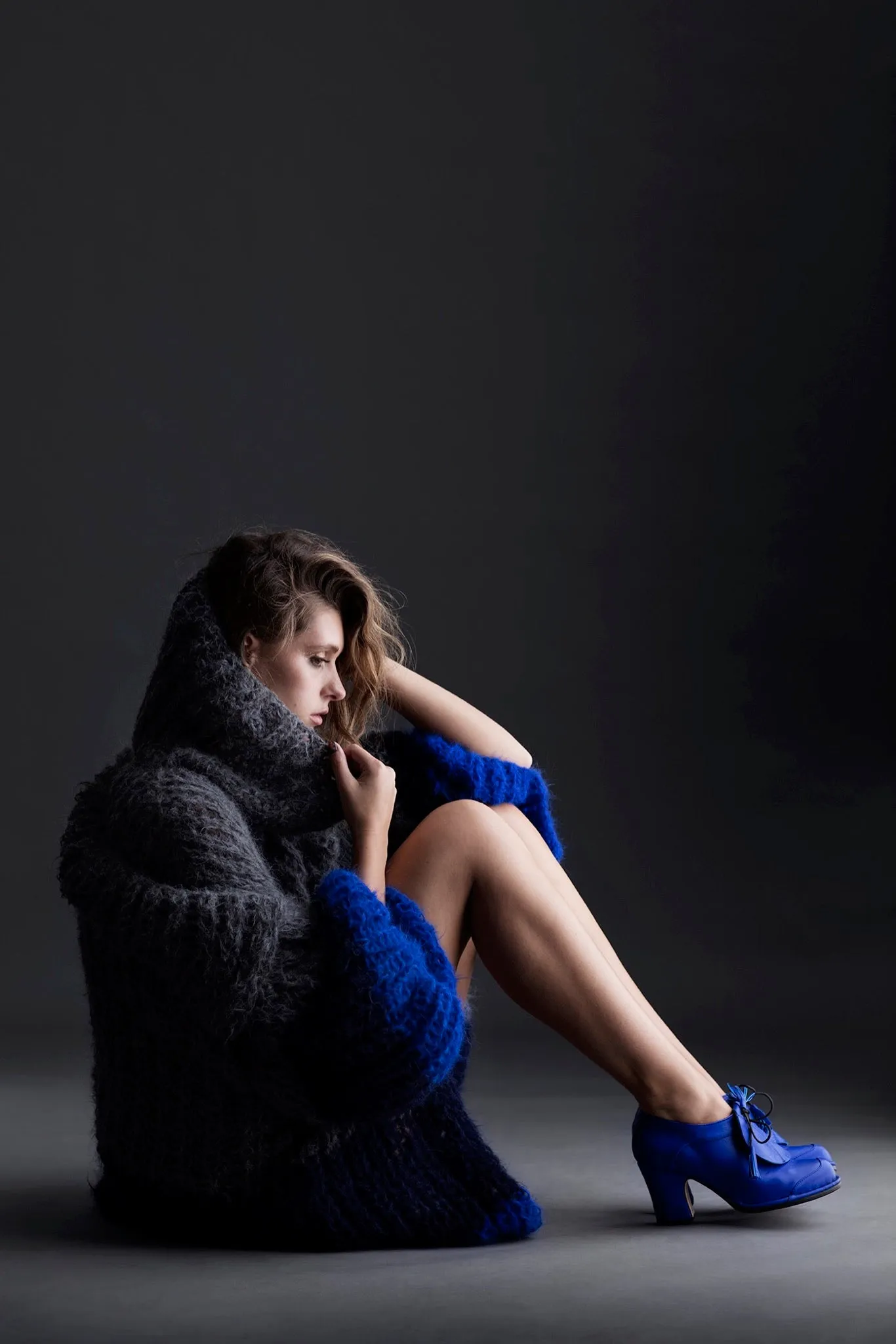 Shawl collar handknit cardigan (alpaca) solids