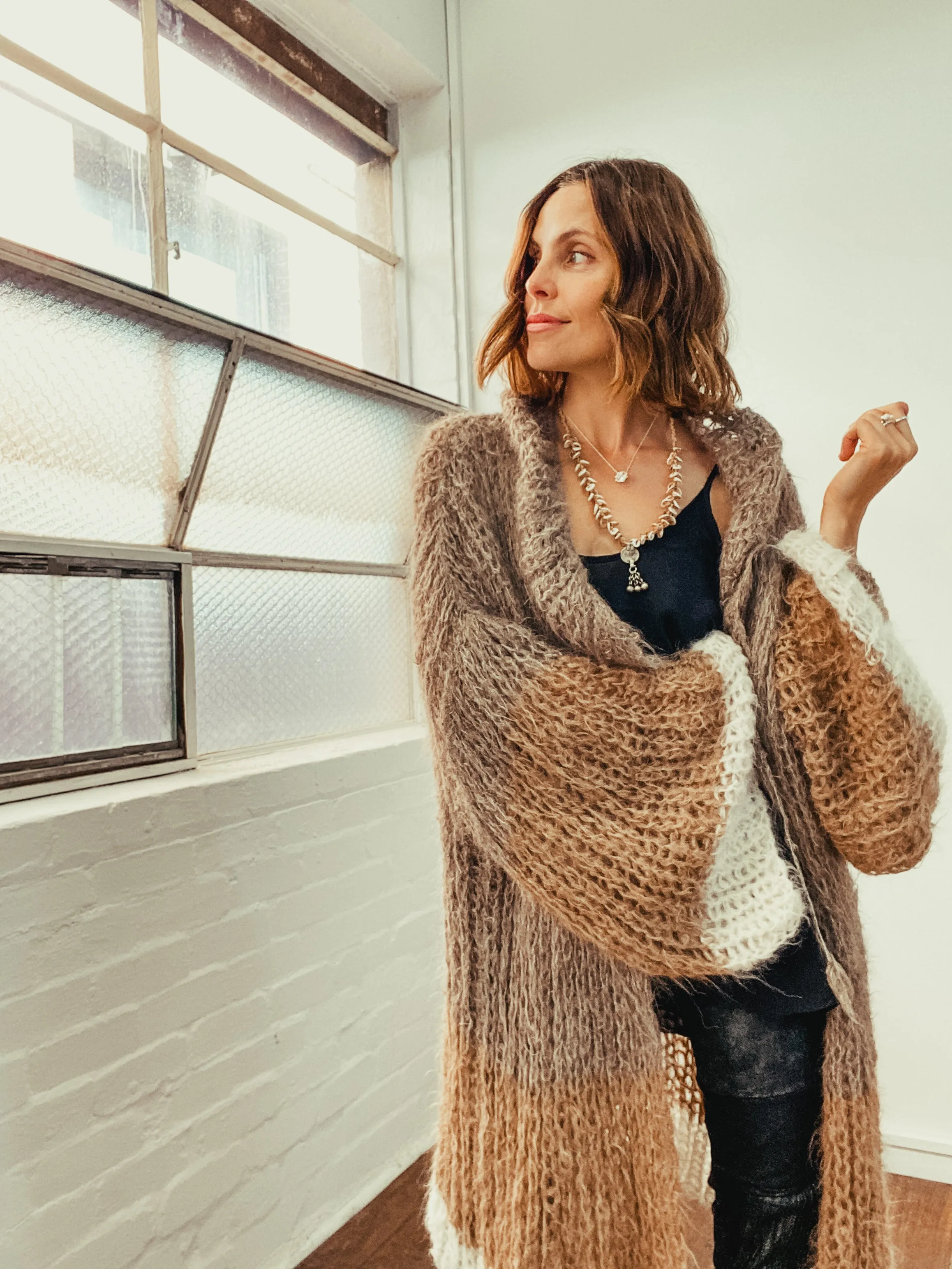 Shawl collar handknit cardigan (alpaca) solids