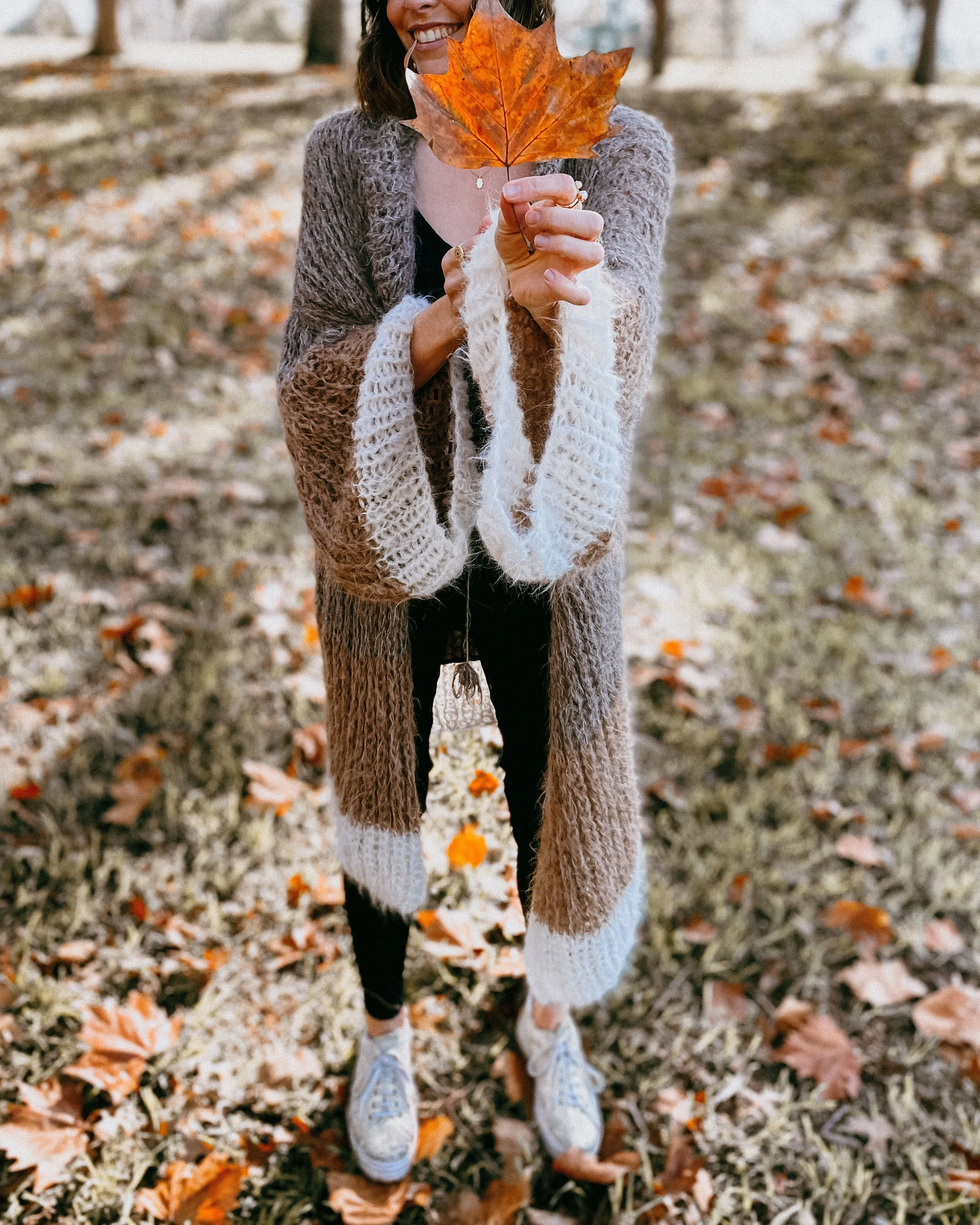 Shawl collar handknit cardigan (alpaca) - tri colour earth