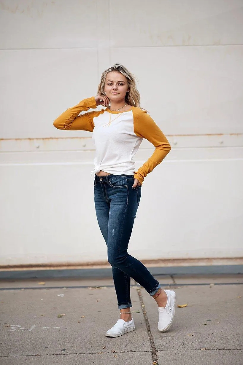 Thermal Baseball Tee in Ivory & Mustard