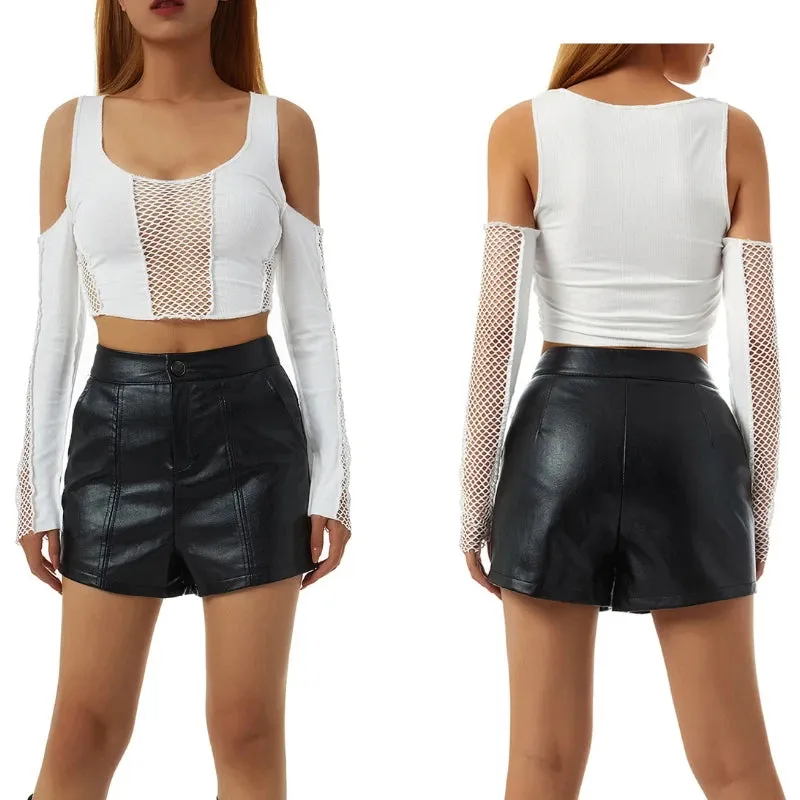 Y2K Netz Crop Top mit langen Ärmeln